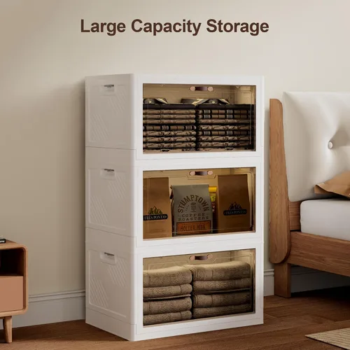 Vista 9 de JOYMOOP Organizador de contenedores de almacenamiento plegables, caja de almacenamiento plegable de 49.6 cuartos de galón con ruedas y puerta