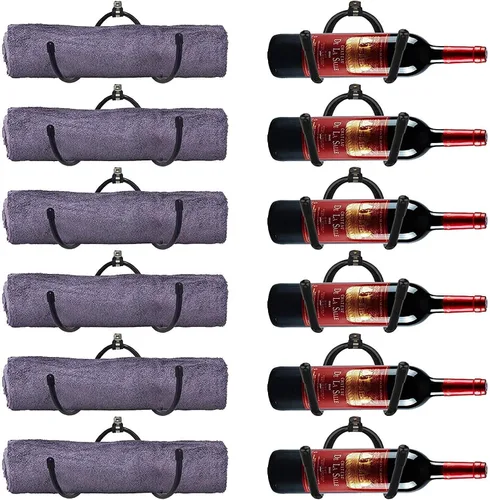 Vista 5 de Pmsanzay Soporte de pared para vino, paquete de 6 estantes de pared para vino, organizador de exhibición de botellas de vino para almacenamiento