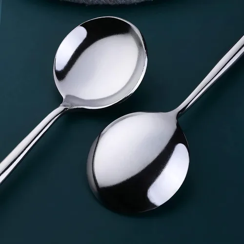 Vista 2 de Juego de 18 cucharas de mesa de acero inoxidable, cucharas redondas de mango largo, cucharas de caldo, juego de 18 (plateado, 8.3 pulgadas)