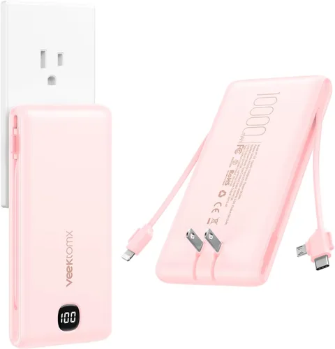 Vista 11 de VEEKTOMX Cargador portátil con cables integrados de 20000 mAh, banco de energía para iPhone con enchufe de pared de CA, batería delgada USB C