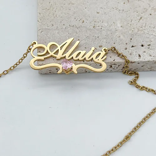 Vista 7 de 925 Sterling Silver Custom Name Necklace with Birthstone Heart, Personalized Jewelry for Women