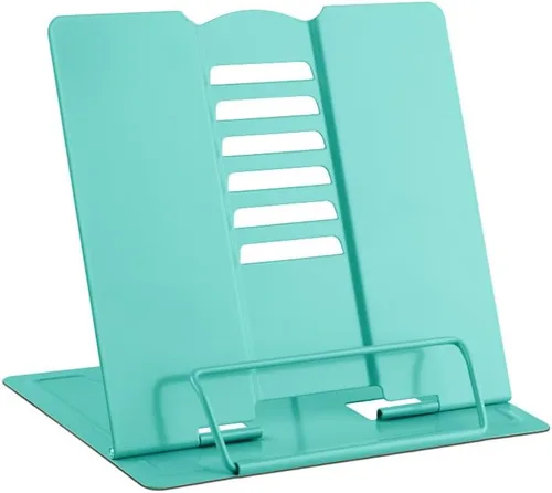 Vista 11 de MSDADA Soporte de escritorio pequeño para libros, soporte de metal para libros de lectura, soporte ajustable para libros de cocina, soporte