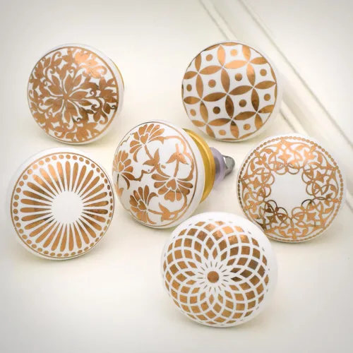 Vista 7 de Indian Shelf Tiradores decorativos de cerámica blanca con diseño de flores, pomos para cajones, tiradores de gabinete, accesorios modernos