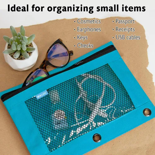 Vista 5 de BAZIC PRODUCTS Estuche para lápices de 3 anillos con agujeros de anillos reforzados con remaches, bolsa de malla de color pastel con cremallera