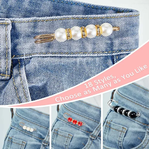 Vista 5 de Hicarer Broche de perlas de 18 piezas para mujer, alfileres decorativos de seguridad, broches de perlas artificiales, broche de perlas artificiales