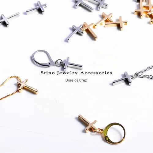 Vista 4 de 40 dijes pequeños de cruz de acero inoxidable, sin deslustre para hacer joyas, chapados en plata y oro