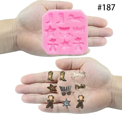 Vista 6 de FUNSHOWCASE Mini molde de silicona para dulces con tema de vaquero del salvaje oeste, para decoración de pasteles, manualidades, arcilla polimérica