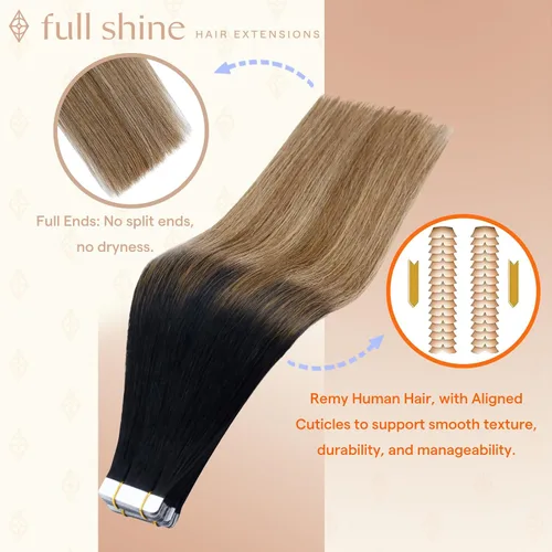 Vista 118 de Full Shine - Extensiones de cabello humano con cinta, mezcla de rubio hongo # 8 castaño ceniza resaltado 60 rubio ceniza
