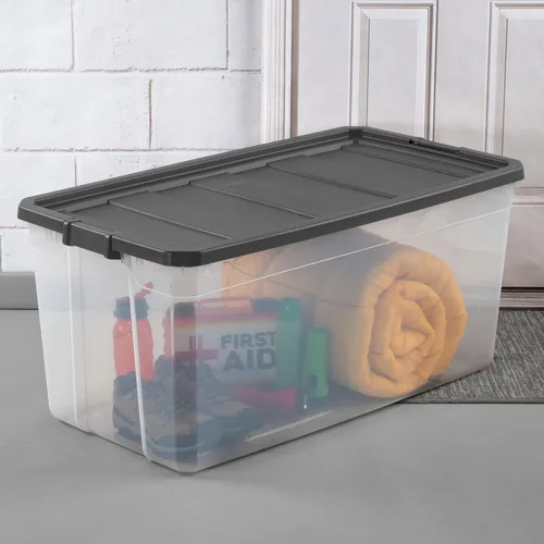 Vista 6 de Sterilite Contenedor modular de plástico transparente de 200 cuartos de galón con tapa de pestillo, base transparente y superficie texturizada