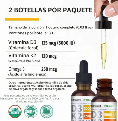 Vista 9 de NUSAVA Paquete de gotas líquidas D3 K2 con sabor a fresa y gotas líquidas D3 K2 con sabor a vainilla, potentes vitaminas líquidas para corazón