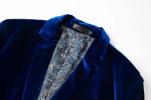 Vista 3 de THWEI Blazer de terciopelo para hombre, chaqueta de traje sólido de moda ajustada