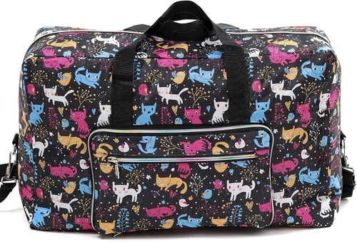 Vista 2 de Bolsa de viaje plegable grande para mujeres y niñas, bolso lindo floral, bolso de hombro semanal, para pasar la noche, bolsa de equipaje a cuadros