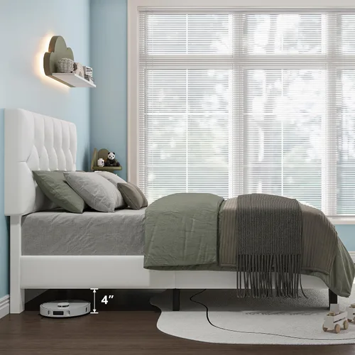 Vista 7 de iPormis Base de cama tapizada de tamaño individual con cabecera capitoné con botones, plataforma de terciopelo con patas de soporte gruesas, diseño
