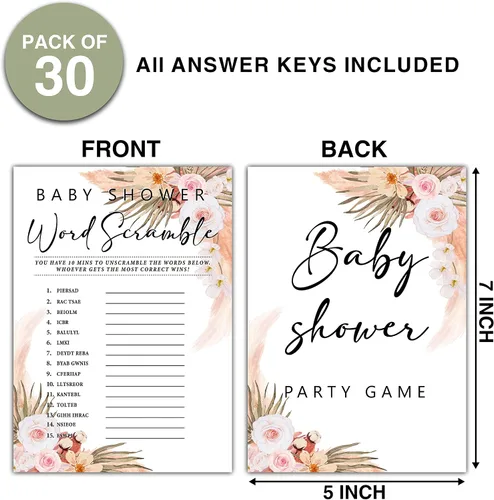 Vista 2 de 30 juegos florales bohemios para baby shower con 1 tarjeta de respuesta (5 x 7 pulgadas) – Juego de palabras – Juegos de fiesta de revelación