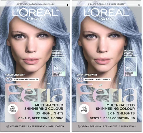 Vista 57 de L'Oreal Paris Feria - Tinte permanente brillante multifacético para el cabello, tinte de alta intensidad para reflejos 3X, 10 negro azabache
