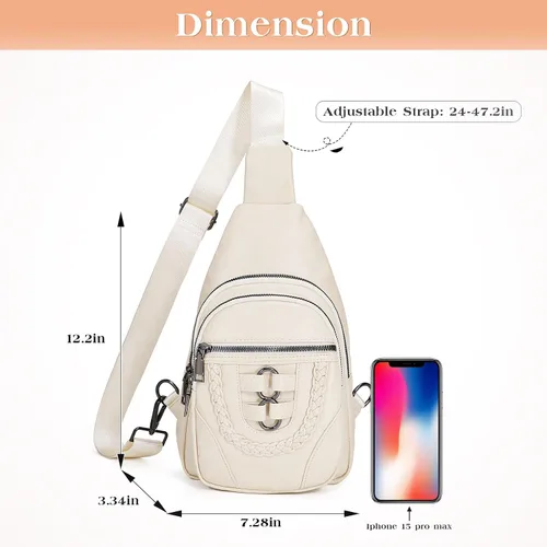Vista 6 de SUOSDEY Sling Bag Crossbody Backpack PU Leather Unisex Shoulder Bag Chest Bag With Adjustable Strap for Travel Cycling Hiking