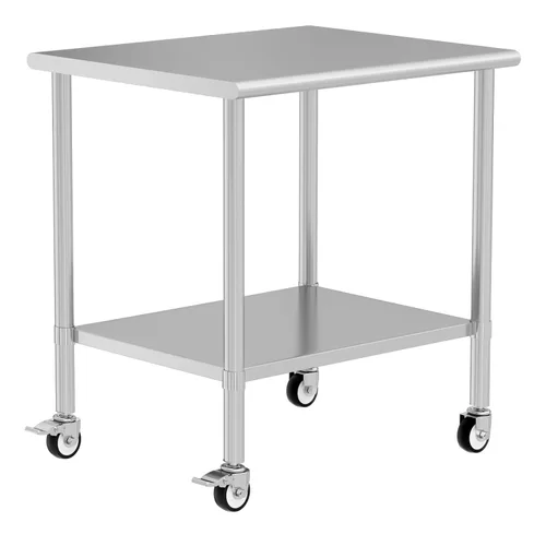 Vista 19 de Mesa de acero inoxidable con ruedas de 24 x 30 pulgadas, mesa de trabajo utilitaria con estante inferior ajustable para cocina comercial, garaje