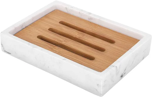 Vista 12 de Luxspire Jabonera de Bambú, Soporte de Jabón de Resina con Drenaje, Jabonera Ovalada de Madera para Ducha, Baño, Lavabo, Cocina y Encimera, Blanco
