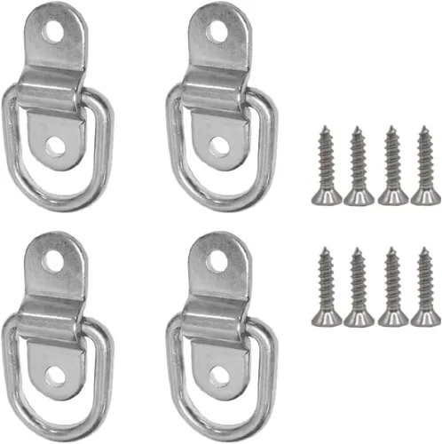 Vista 2 de Anclaje de amarre de anillo en D de 1/4 pulgadas con tornillos de soporte de montaje compatibles para cargas en barcos, remolques, camionetas
