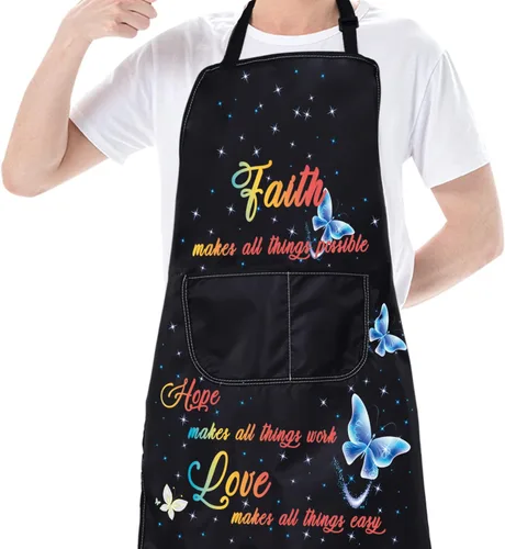 Vista 3 de CMNIM Delantales cristianos para regalo religioso, versículos de la Biblia, delantal de cocina cristiana con bolsillos, delantal de cocina Faith