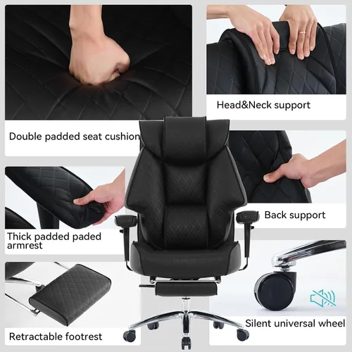 Vista 7 de EXCEBET Silla de oficina grande y alta con reposapiés, silla de oficina ejecutiva de piel sintética con respaldo alto de 400 libras, sillas