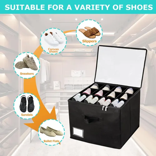 Vista 4 de Organizador de zapatos para armario, se adapta a hasta 12 pares, contenedores plegables de almacenamiento de zapatos con cubierta transparente