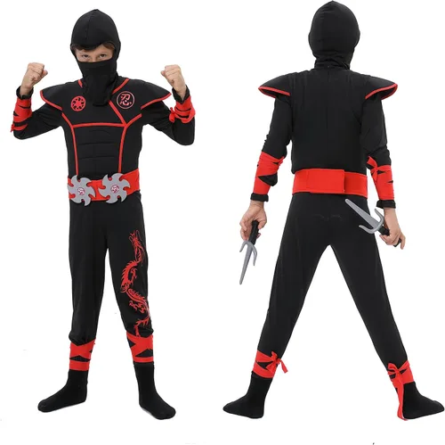 Vista 3 de Disfraz de ninja para Halloween, disfraz muscular para niños con accesorios de espuma para niños