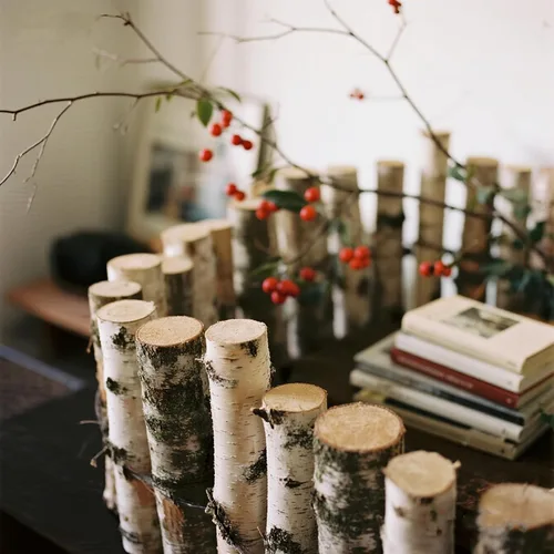 Vista 6 de Sancodee Paquete de 6 troncos de abedul blanco para chimenea - Troncos de árbol de abedul para decoración, leña decorativa para repisa falsa