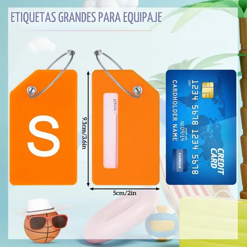 Vista 2 de Sweetude - 8 etiquetas de equipaje con lazo de acero de silicona, letra S