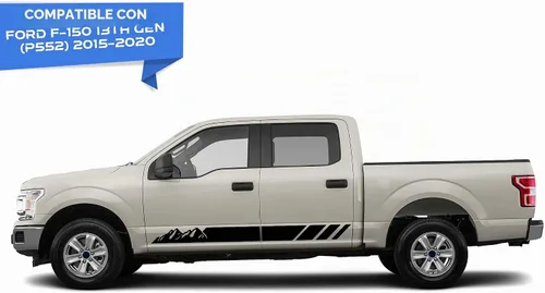 Vista 3 de Bubbles Designs Adhesivos de rayas de montaña Compatibles con Ford F150 de todas las generaciones (2900B) - Vinilo negro con acabado metálico