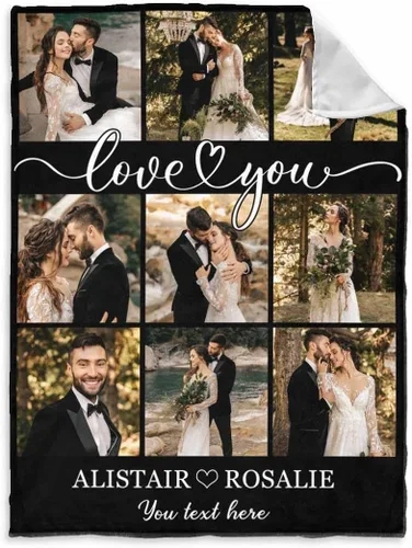 Vista 24 de InterestPrint Manta de fotos personalizada para pareja, novio, novia, manta personalizada de 6 fotos, manta personalizada de aniversario y boda