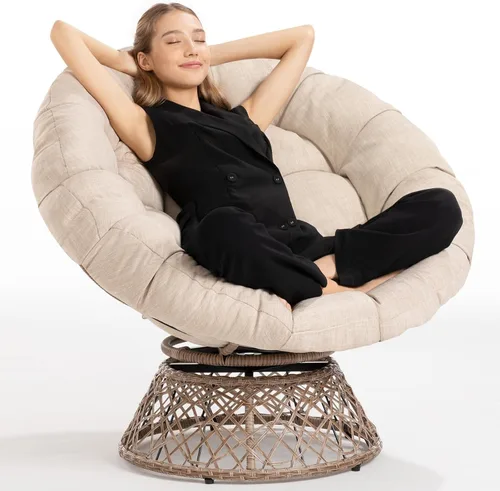 Vista 3 de Bme Silla Papasan ergonómica de mimbre de 40 pulgadas con cojín y marco suaves y gruesos, giro de 360°, círculo, lectura, silla cómoda para sala