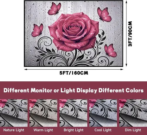 Vista 2 de Alfombras 3D de 3 x 5 pies, color rosa 3D, para dormitorio, lavandería, sala de estudio, alfombra realista de gotas de agua gris plateado 3d rosa 09