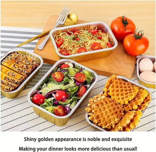 Vista 6 de Sartenes de papel de aluminio de SuiXinCook con tapas, 10 unidades, resistentes, 2 libras, sartén pequeña de papel de aluminio de 8.5"×6
