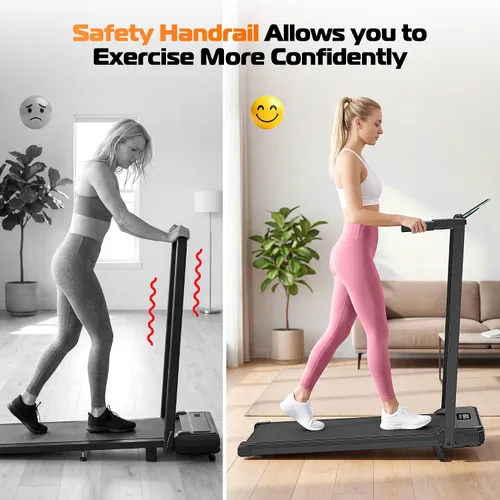 Vista 4 de ANCHEER Walking Pad Treadmill with Incline - Foldable Treadmills with Handle Bar, Compact Running Machine for Home Small Spaces, Office, Remote