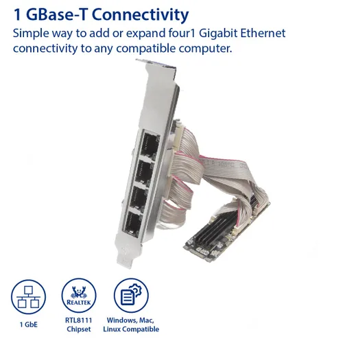 Vista 2 de IO CREST Tarjeta Ethernet de 4 Puertos Gigabit M.2 Clave M+B SI-PEX24092
