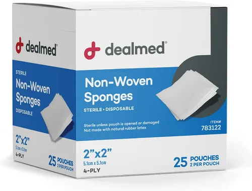 Vista 7 de Dealmed Esponjas no tejidas de alta calidad almohadillas de gasa no tejidas de 4 capas de 2 x 2 pulgadas, 25 bolsas, 2 por bolsa, esponjas de gasa