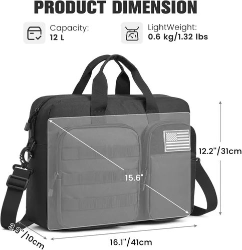 Vista 3 de S-ZONE Bolsa de mensajero táctica para hombres 15.6-16 pulgadas bolsa para Negro