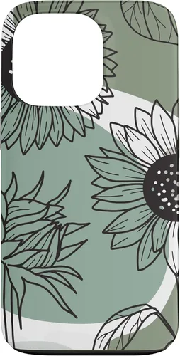 Vista 10 de iPhone 16 Aesthetic Sunflower Line Art Minimalistic Sage Green Case