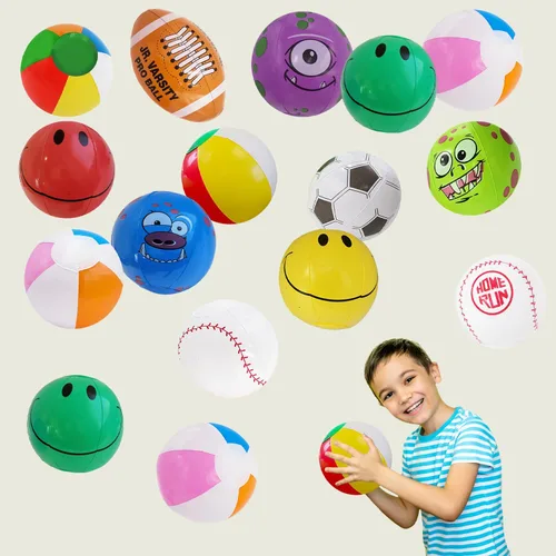 Vista 8 de The Dreidel Company Surtido de pelotas de playa, varios diseños para fiestas en la piscina, cumpleaños, juguete divertido de verano, 6 pulgadas