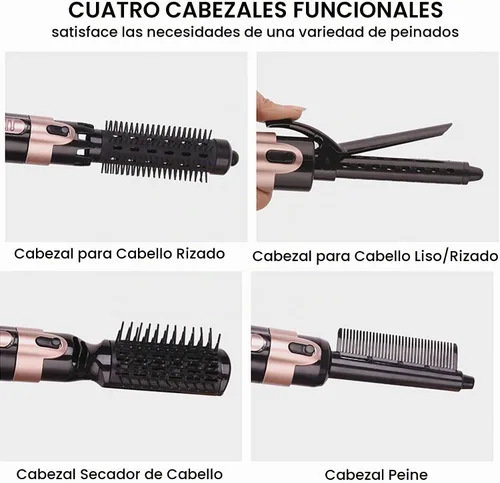 Vista 7 de Juego de cepillos de aire caliente 4 en 1, rizador con cabezales de cepillo reemplazables, rizado automático para salón o viajes