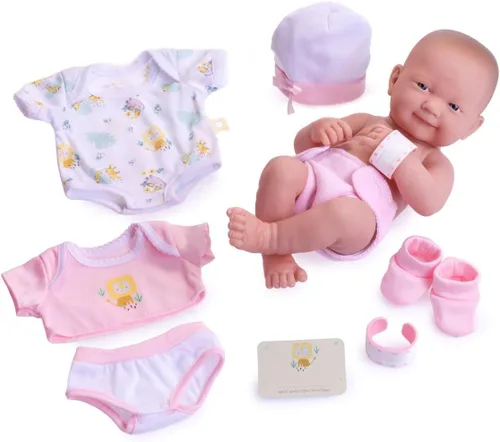 Vista 8 de JC Toys - Juego de regalo de 8 piezas de muñeca bebé Layette La Newborn Nursery Muñeca recién nacida afroamericana realista de 14 pulgadas
