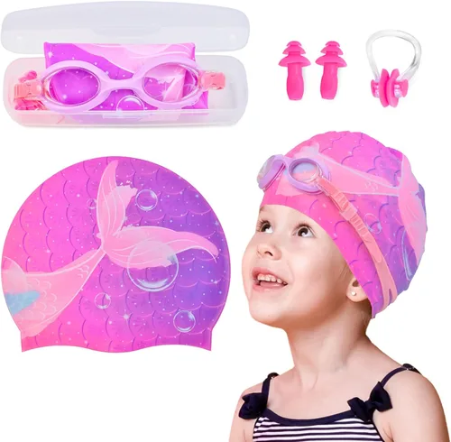 Vista 5 de Gorros de natación para niñas, gorro de natación de silicona para niños pequeños, gorros de natación duraderos y cómodos para niñas