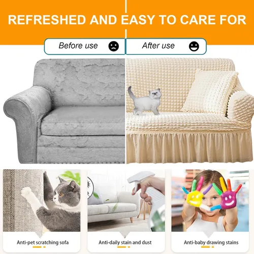Vista 6 de Funda para sofá de 1 pieza para sofá de 1, 2, 3, 4, con falda, duradera, lavable, de alta elasticidad, fácil ajuste, protector universal de muebles