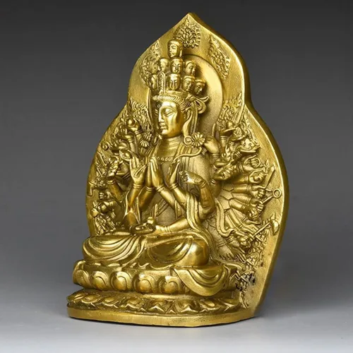 Vista 7 de Estatua de Buda, estatuas de Buda, diosa, meditación de Buda zen, bodhisattva de mil manos, Guan Yin, Buda sentado de 6.4 pulgadas (color: amarillo)