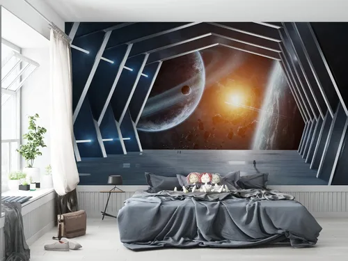Vista 13 de Niwo ART - Mural de pared Astronauts Explorando Asteroid Spaceship B, Universe Papel tapiz autoadhesivo grande autoadhesivo (64 x 96 pulgadas)