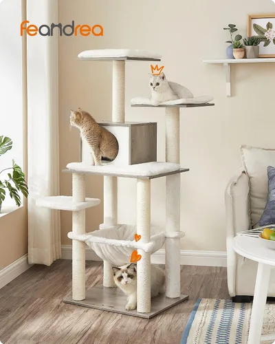Vista 2 de Feandrea Árbol para gatos, torre moderna de 54.3 pulgadas para gatos de interior, condominio para gatos de varios niveles, felpa ultrasuave, postes