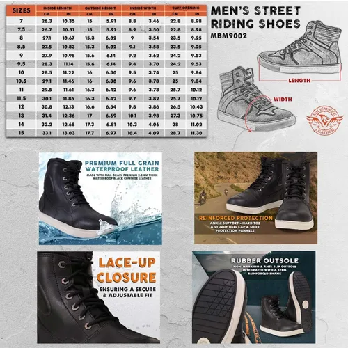 Vista 5 de Milwaukee Leather MBM9002 - Zapatos de cuero negro para hombre, calle reforzada, para motociclistas, con protección de cambio y soporte de tobillo