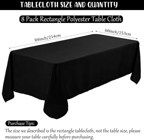 Vista 2 de Fivenl - Juego de 8 manteles negros de 60 x 84 pulgadas, manteles de mesa rectangular de 4 pies al por mayor, fundas de mesa de poliéster lavable