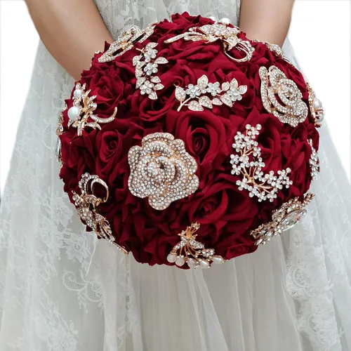 Vista 8 de YIFUwedding - Ramo de gota de agua para novia, color rojo vino, azul marino, propuesta de joyería de lujo, para dama de honor, novio, ramillete